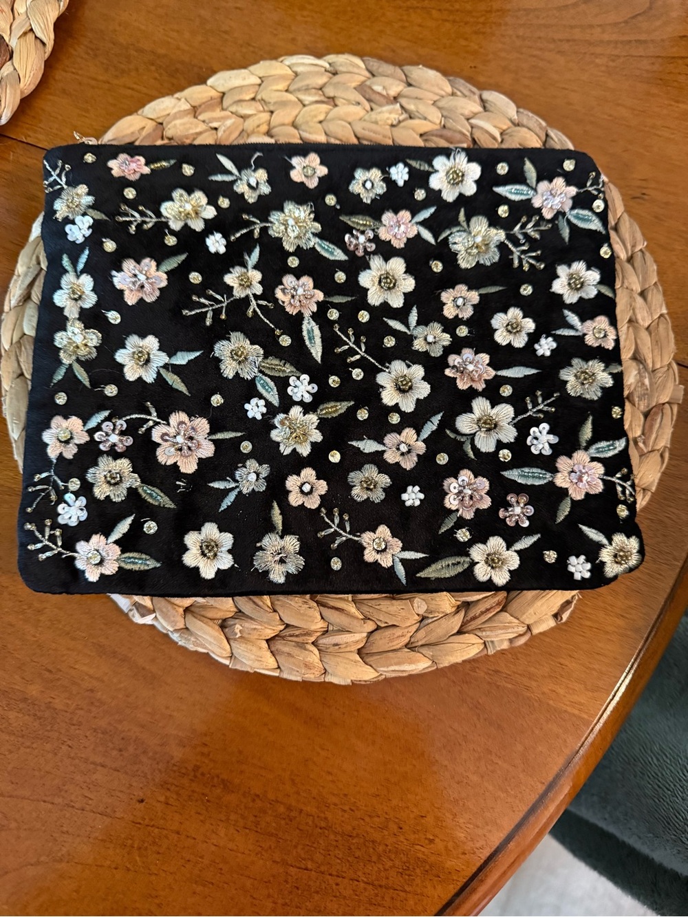 Black Floral Embroidered Evening Clutch - Women Accessories